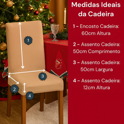 Capas de Cadeira Natalinas Elásticas – Papai Noel Feliz Natal