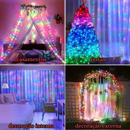 Cortina de Led com 300 Luzes e 8 Modos