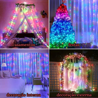 Cortina de Led com 300 Luzes e 8 Modos