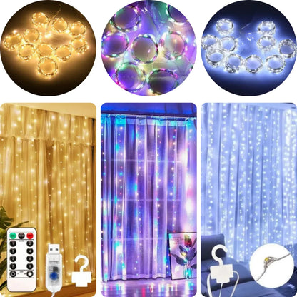 Cortina de Led com 300 Luzes e 8 Modos