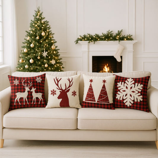 Kit 4 Capas de Almofadas Decorativas 45x45cm Feliz Natal