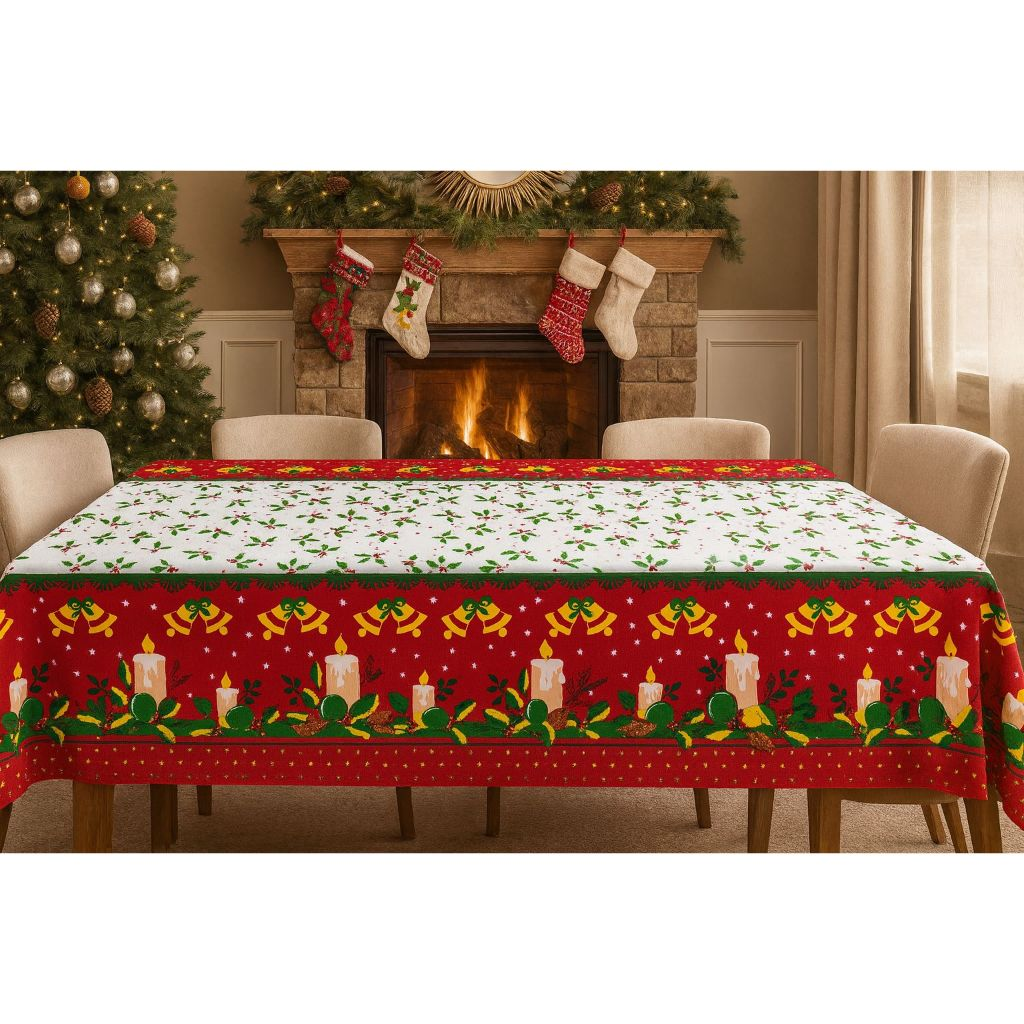 Toalha de Mesa Natalina 4/6/8/10 Lugares Estampada Decorativa Mesa Posta Festa Natal Reforçada