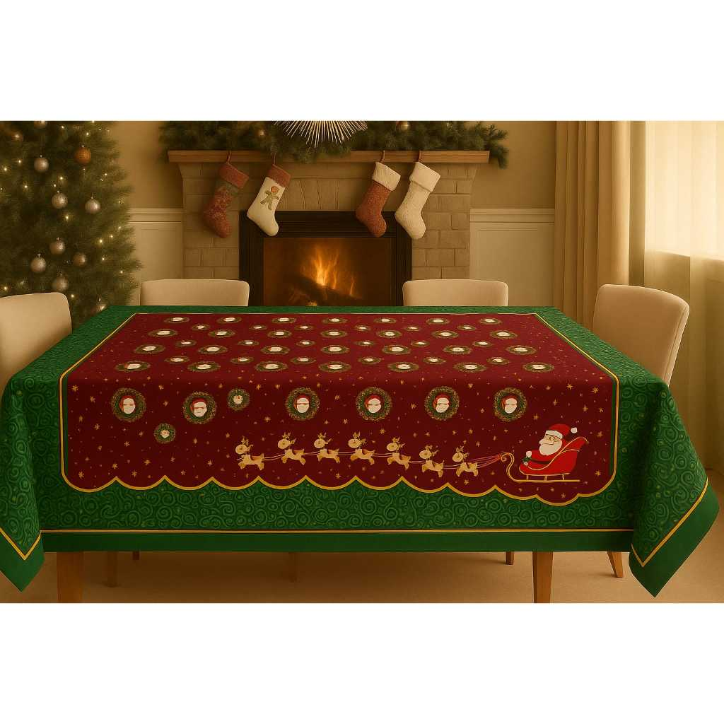 Toalha de Mesa Natalina 4/6/8/10 Lugares Estampada Decorativa Mesa Posta Festa Natal Reforçada