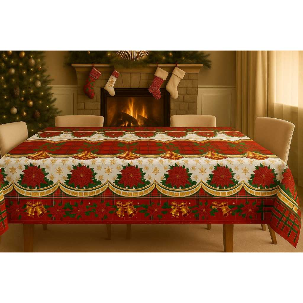 Toalha de Mesa Natalina 4/6/8/10 Lugares Estampada Decorativa Mesa Posta Festa Natal Reforçada
