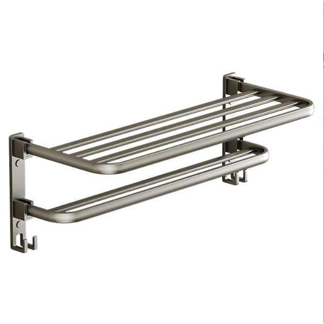 Suporte Toalheiro Banheiro Duplo Aço Inox Premium Retrátil 90°