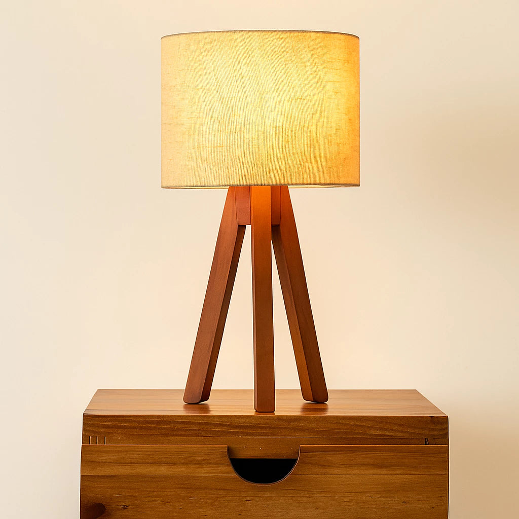 Abajur De Madeira Rustico Tripe Luminaria De Mesa Bivolt