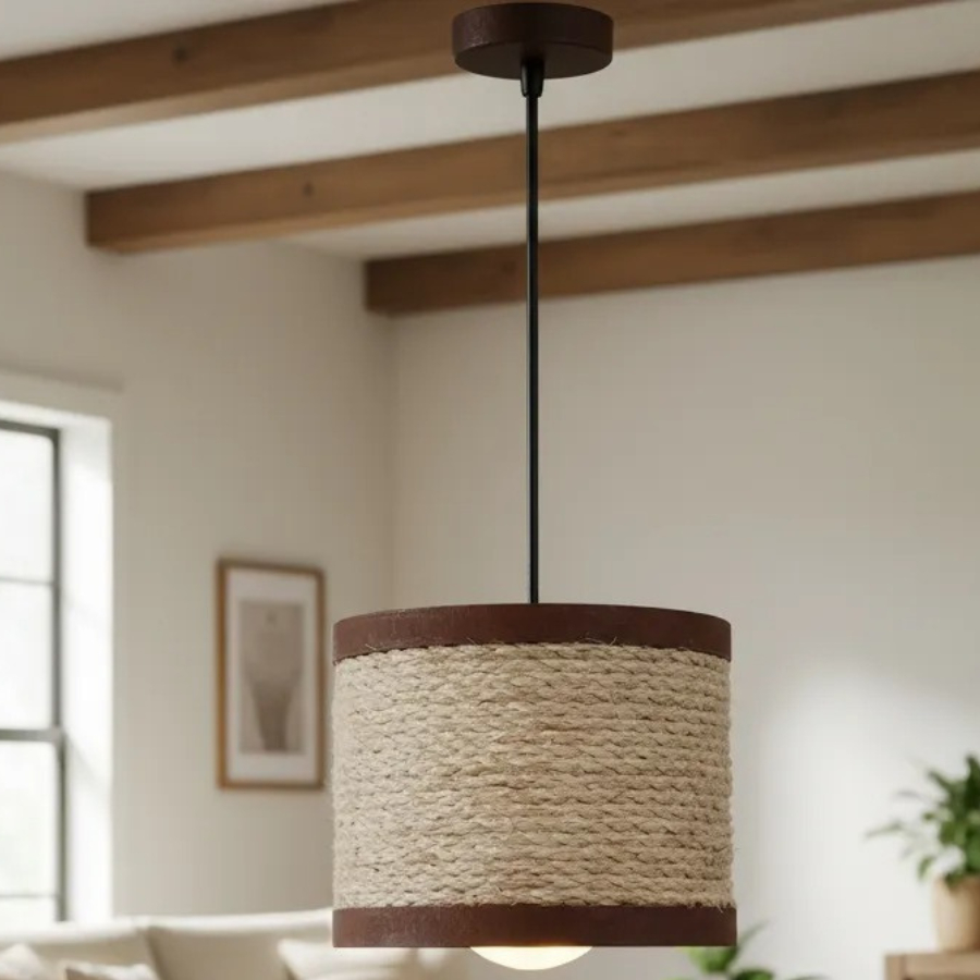 Luminária Pendente Lustre Madeira Retrô Vintage 17cm