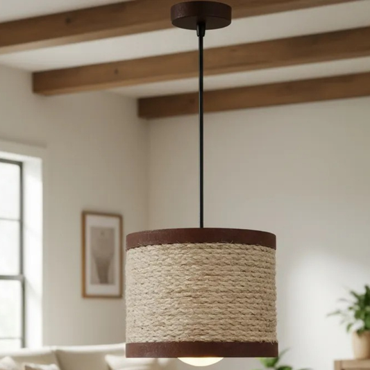 Luminária Pendente Lustre Madeira Retrô Vintage 17cm
