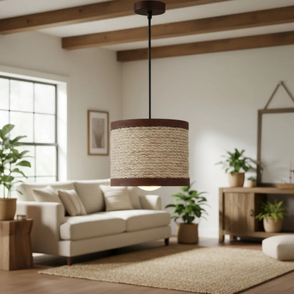 Luminária Pendente Lustre Madeira Retrô Vintage 17cm