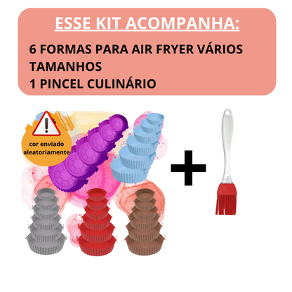 Kit 6 Forma Antiaderente Para AirFryer + Pincel Culinario Grátis