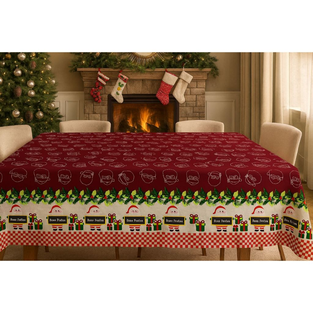 Toalha de Mesa Natalina 4/6/8/10 Lugares Estampada Decorativa Mesa Posta Festa Natal Reforçada
