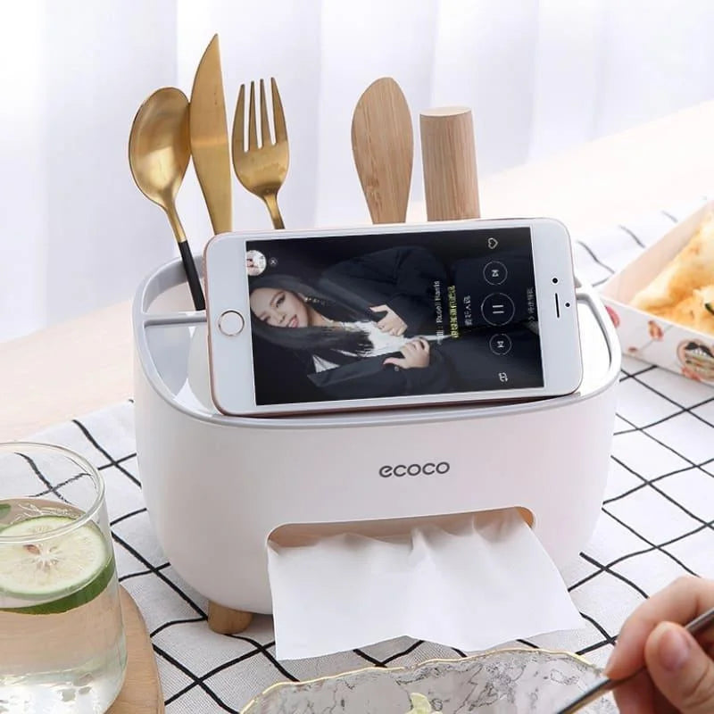 Dispenser Porta Lenço e Papel com Compartimento Multifuncional para Banheiro