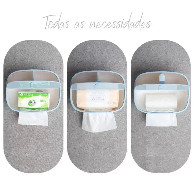 Dispenser Porta Lenço e Papel com Compartimento Multifuncional para Banheiro