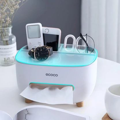 Dispenser Ecoco branco com compartimento multifuncional para celular, relógio, óculos e controles remotos