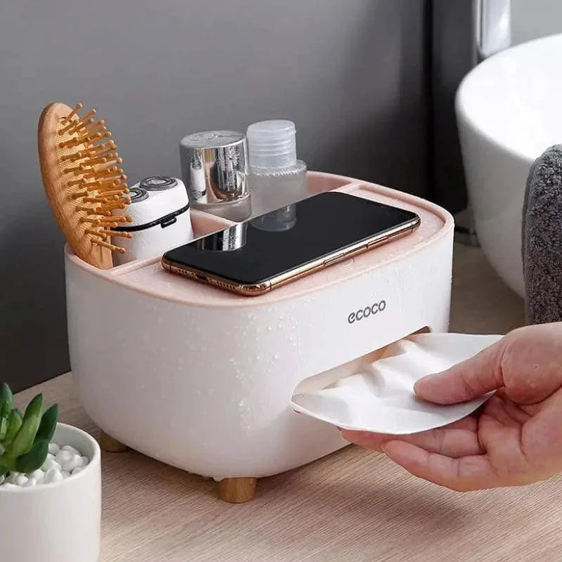 Dispenser Porta Lenço e Papel com Compartimento Multifuncional para Banheiro