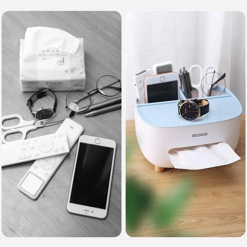 Dispenser Porta Lenço e Papel com Compartimento Multifuncional para Banheiro