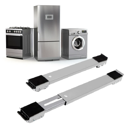 Suporte ajustável metálico para eletrodomésticos ao lado de fogão, geladeira e máquina de lavar inox