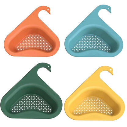 Filtros de lixo para pia em plástico colorido com formato triangular e gancho em forma de pássaro