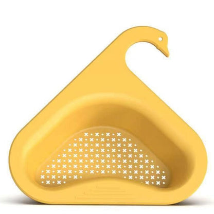 Filtro de lixo para pia de cozinha amarelo em formato triangular com furos para alimentos