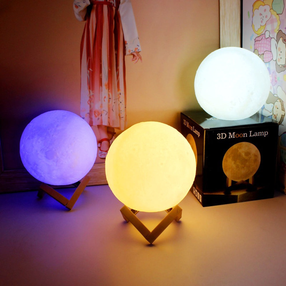 Luminaria 3D Touch Lua Cheia Abajur LED Decoração USB RGB