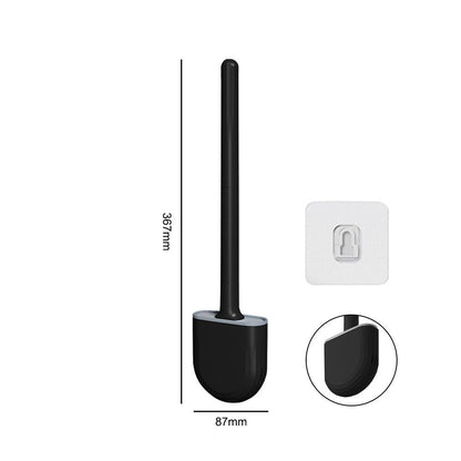 Escova sanitária preta com suporte antiderrapante e gancho adesivo medindo 367mm por 87mm