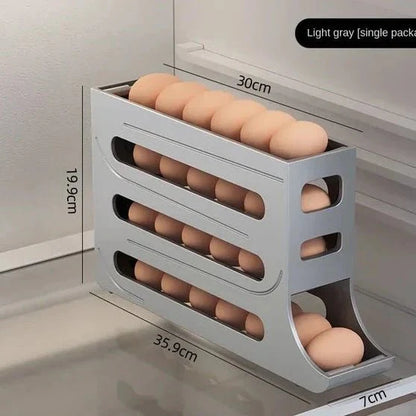 Porta ovos cinza para geladeira com rolamento automático, guarda ovos dispostos em 3 camadas
