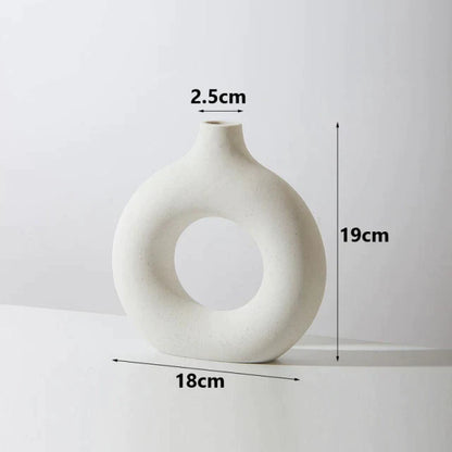 Vaso decorativo branco redondo de cerâmica com abertura de 2,5 cm, 19 cm de altura e 18 cm de largura