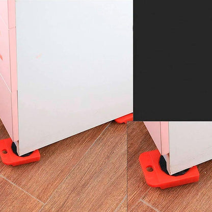 rodízios vermelhos para móveis facilitam mover armário branco sobre piso de madeira
