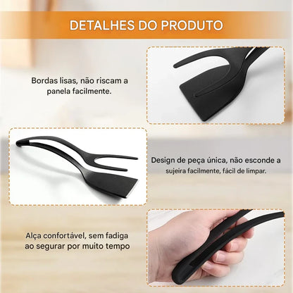 Pegador de cozinha preto com design de peça única, bordas lisas que não riscam panela e alça confortável