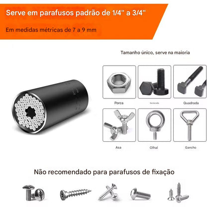 Chave universal preta para parafusos de 1/4" a 3/4" (7 a 9 mm), serve porcas, sextavadas, quadradas, asas, olhais e ganchos
