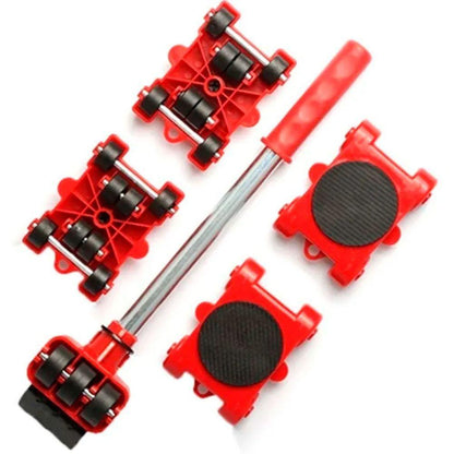 Kit de transporte de móveis com rodas vermelhas e alavanca para mover objetos pesados