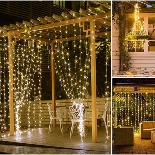 Cortina com 300 Leds 3x3 Metros Luz Amarela