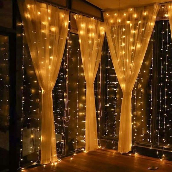 Cortina com 300 Leds 3x3 Metros Luz Amarela
