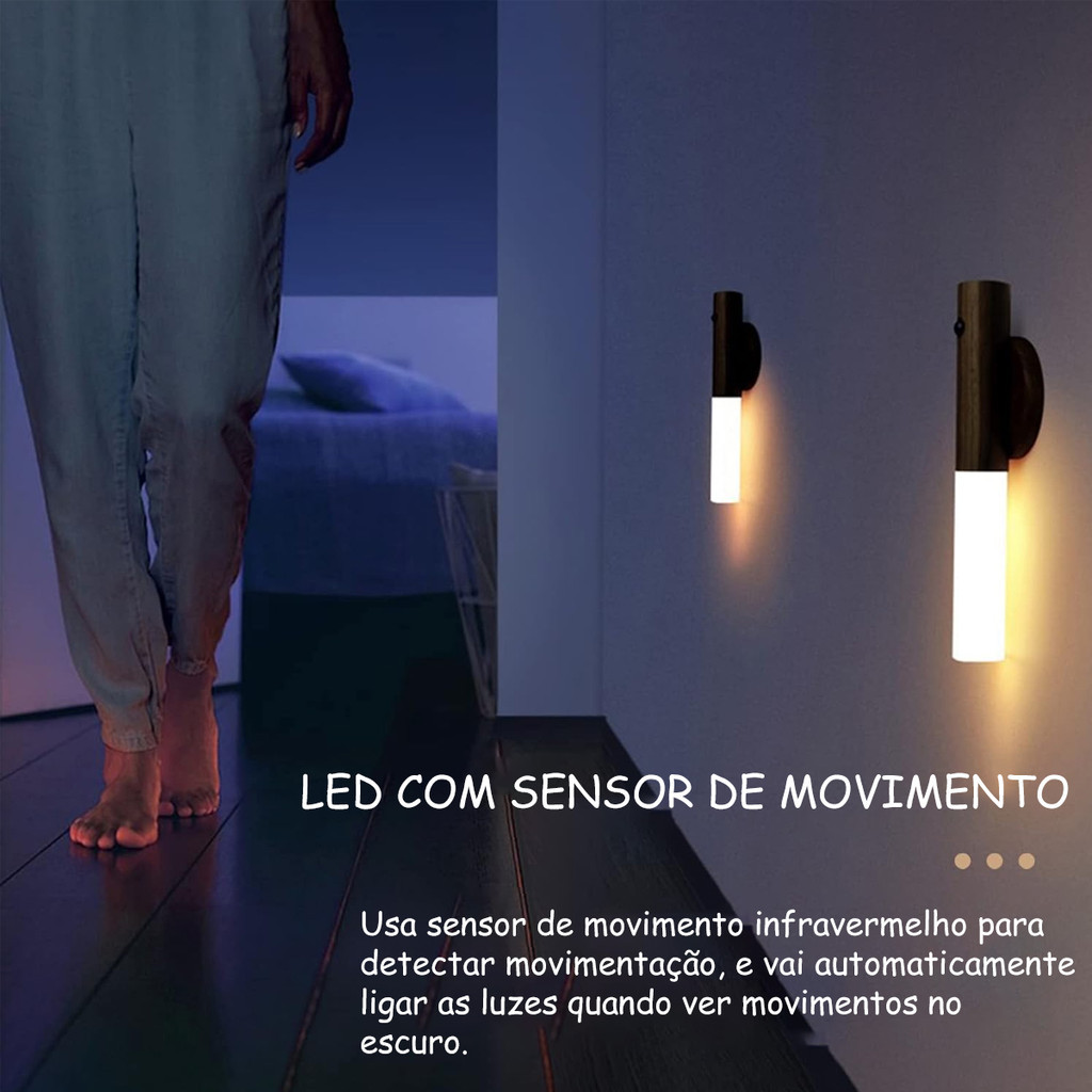 Luminária Led Recarregável Portátil Bastão com Sensor de Movimento
