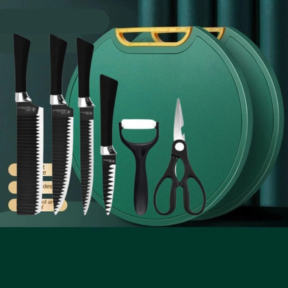 Kit Tábua Premuim Com Kit 6 Pecas de Facas de Corte Antibacteriana À Prova De Mofo 30cm