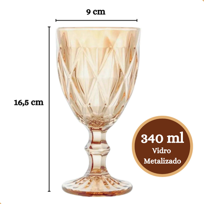 Jogo de 6 Taças de Vidro Diamond Transparente 330ml