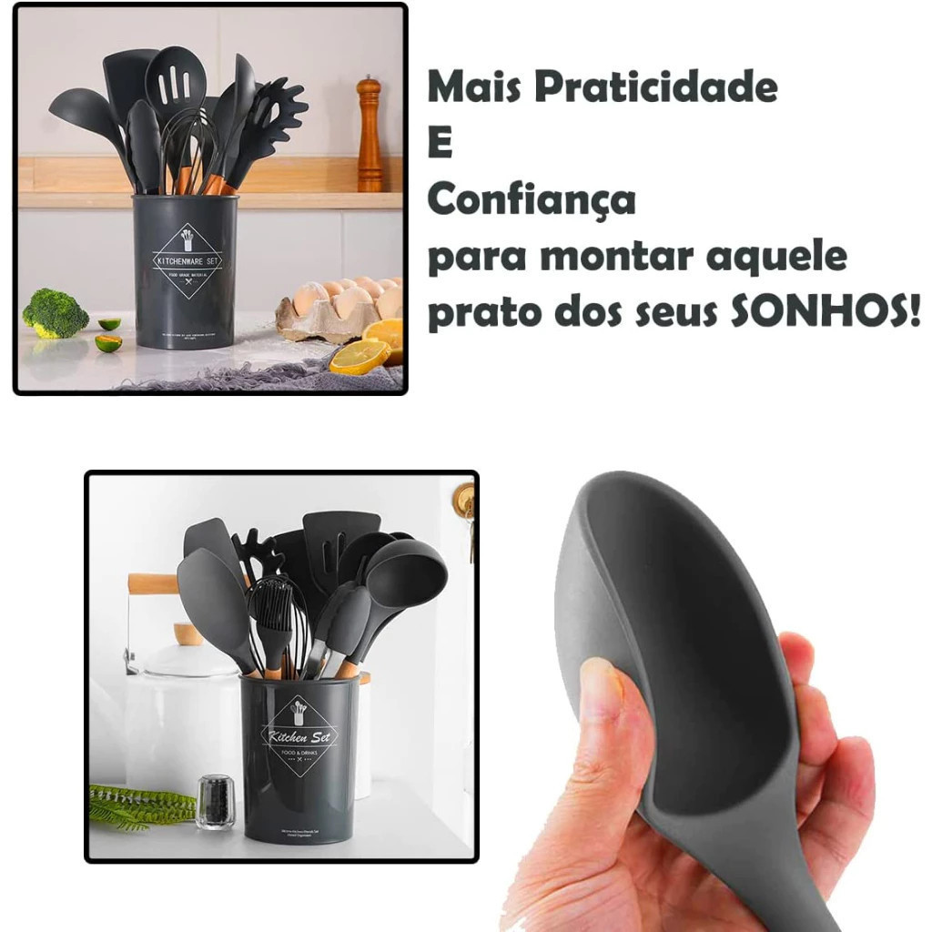 KIT 12 Peças de Utensílios Para Cozinha em Silicone