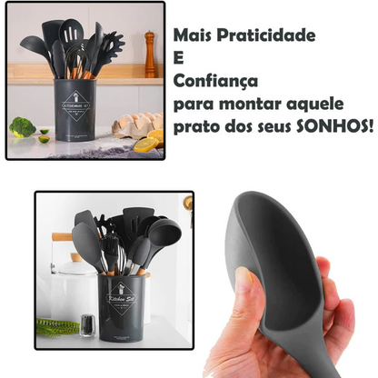 KIT 12 Peças de Utensílios Para Cozinha em Silicone