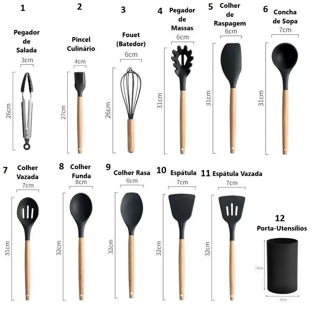 Jogo de Cozinha Premium Kit C/12 Peças de Silicone