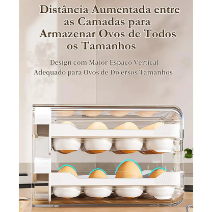 Organizador transparente para ovos com camada dupla e espaço para ovos de vários tamanhos