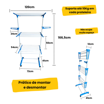 Varal Grande de Chão de 3 Andares Portátil