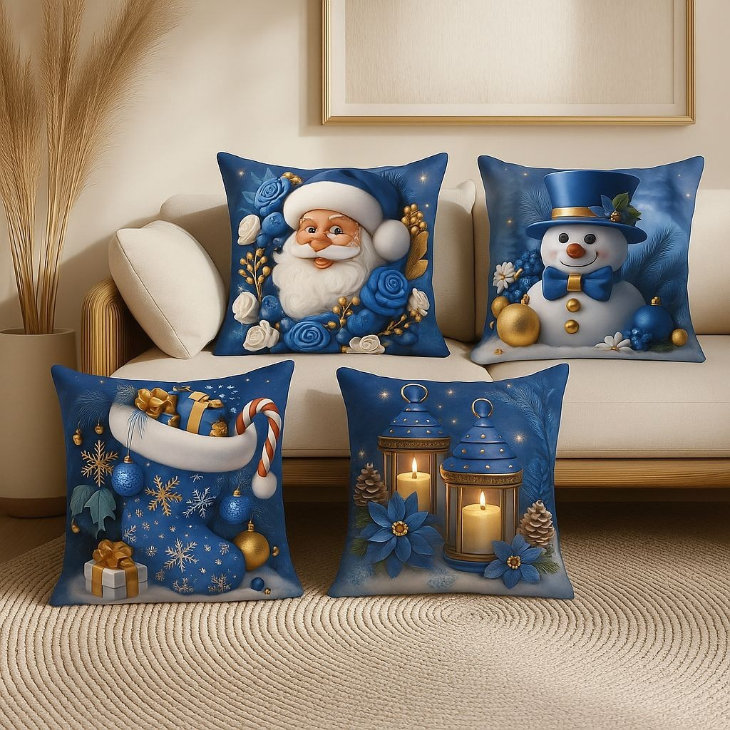 4 Capas Para Almofada Kit 4pcs Estampada Natal Decorativo 45X45