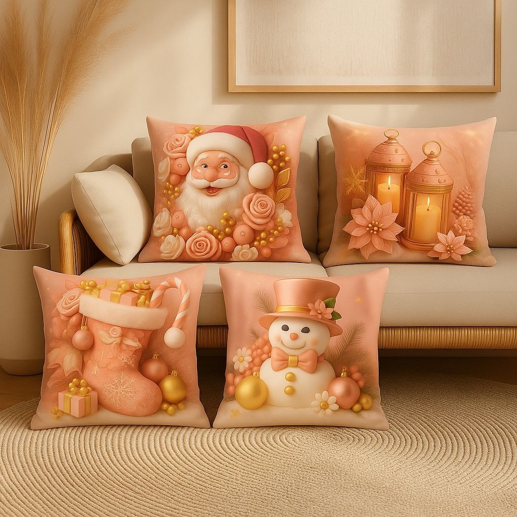 4 Capas Para Almofada Kit 4pcs Estampada Natal Decorativo 45X45