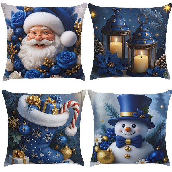 4 Capas Para Almofada Kit 4pcs Estampada Natal Decorativo 45X45