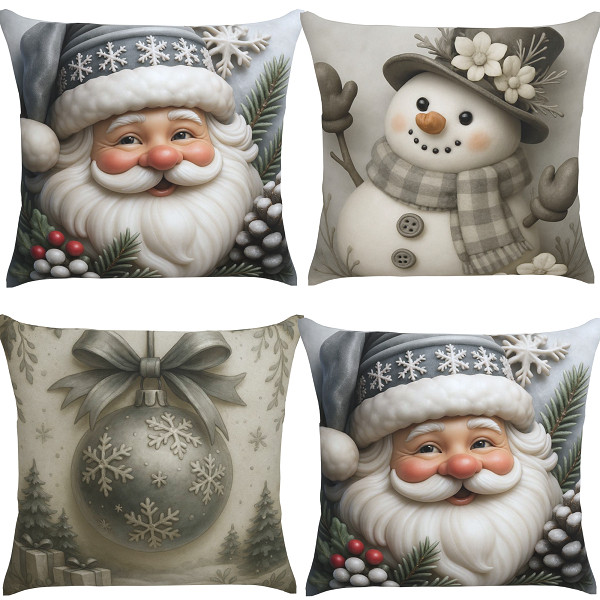 4 Capas Para Almofada Kit 4pcs Estampada Natal Decorativo 45X45