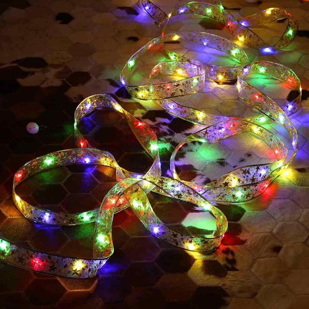 Fita De Natal Luzes Decoração Árvore Laços De Com LED