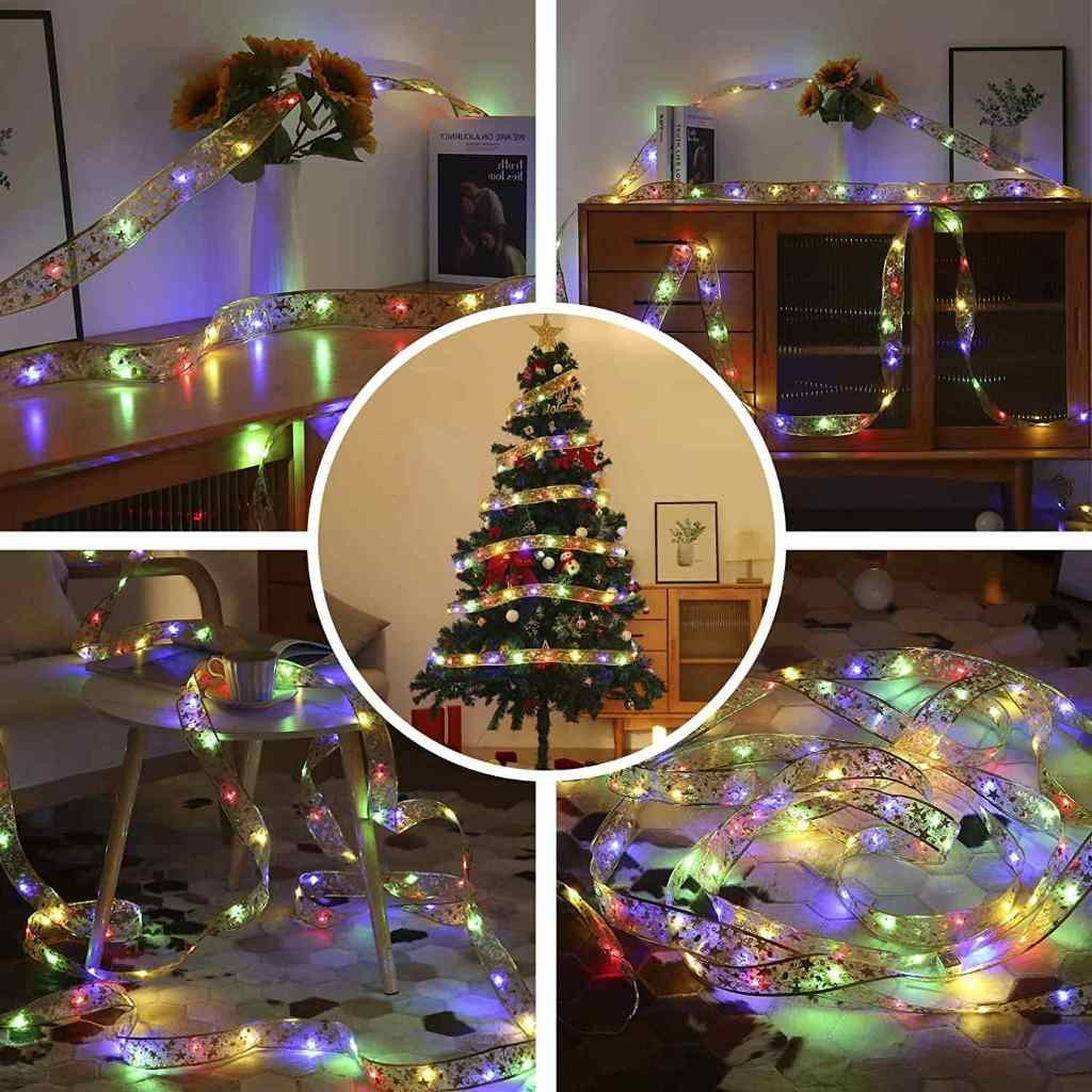 Fita De Natal Luzes Decoração Árvore Laços De Com LED