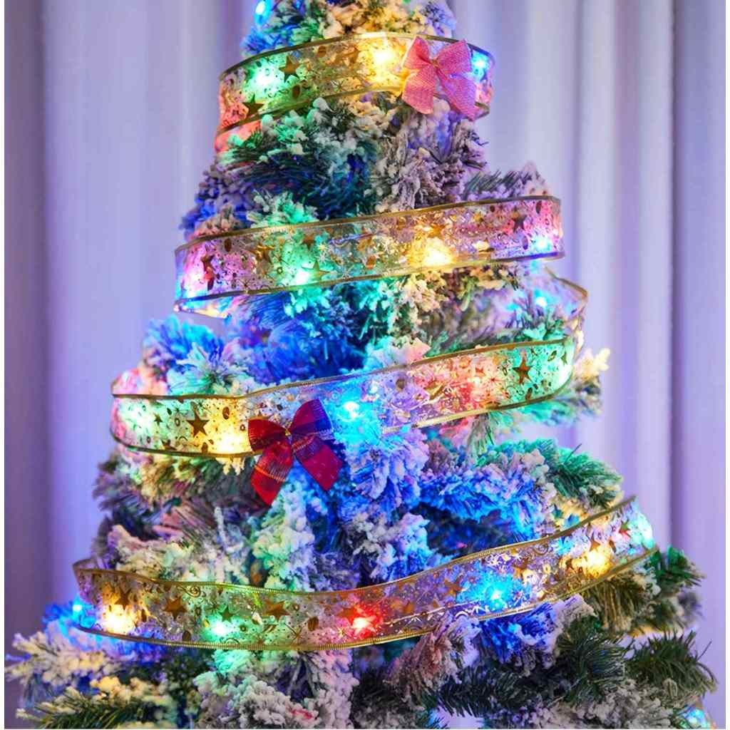 Fita De Natal Luzes Decoração Árvore Laços De Com LED