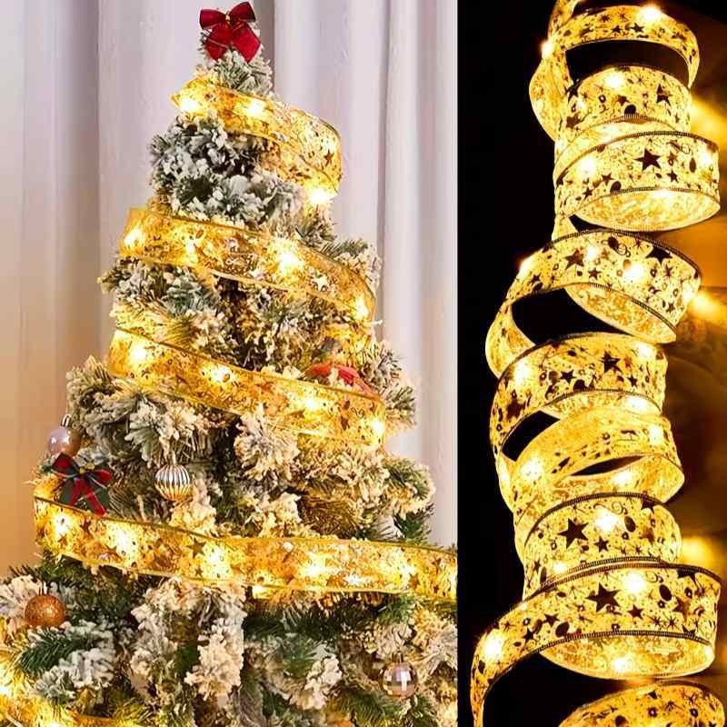 Fita De Natal Luzes Decoração Árvore Laços De Com LED