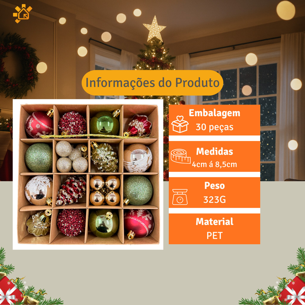 Kit 30 Bolas de Árvore Natalina Enfeites para Natal